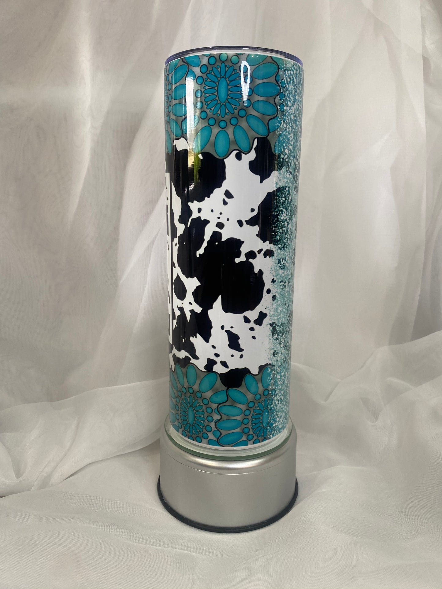 Tumbler - Teal and Cow Print Warning Label